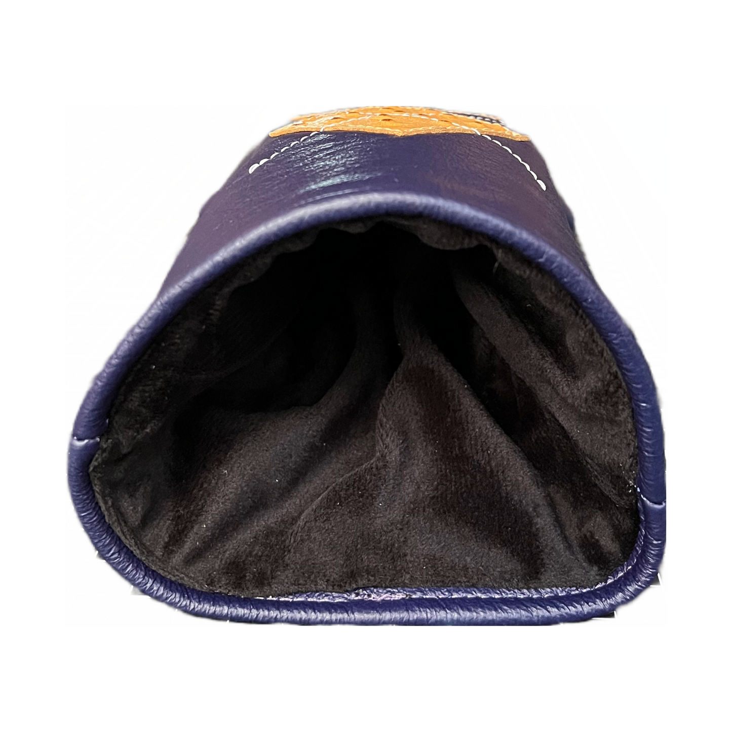 Aubergine and Tan Ostrich Leather with White Stitching