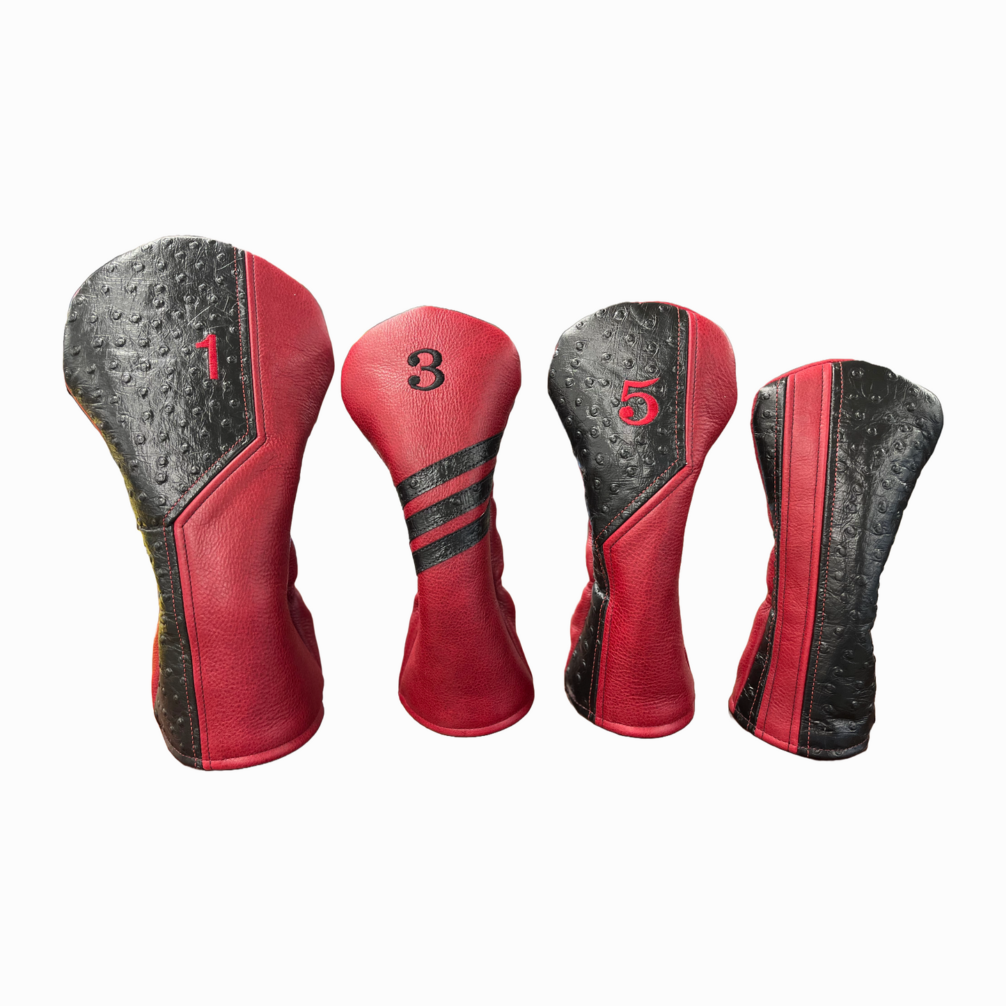 Black Ostrich with Pebbled Crimson Leather