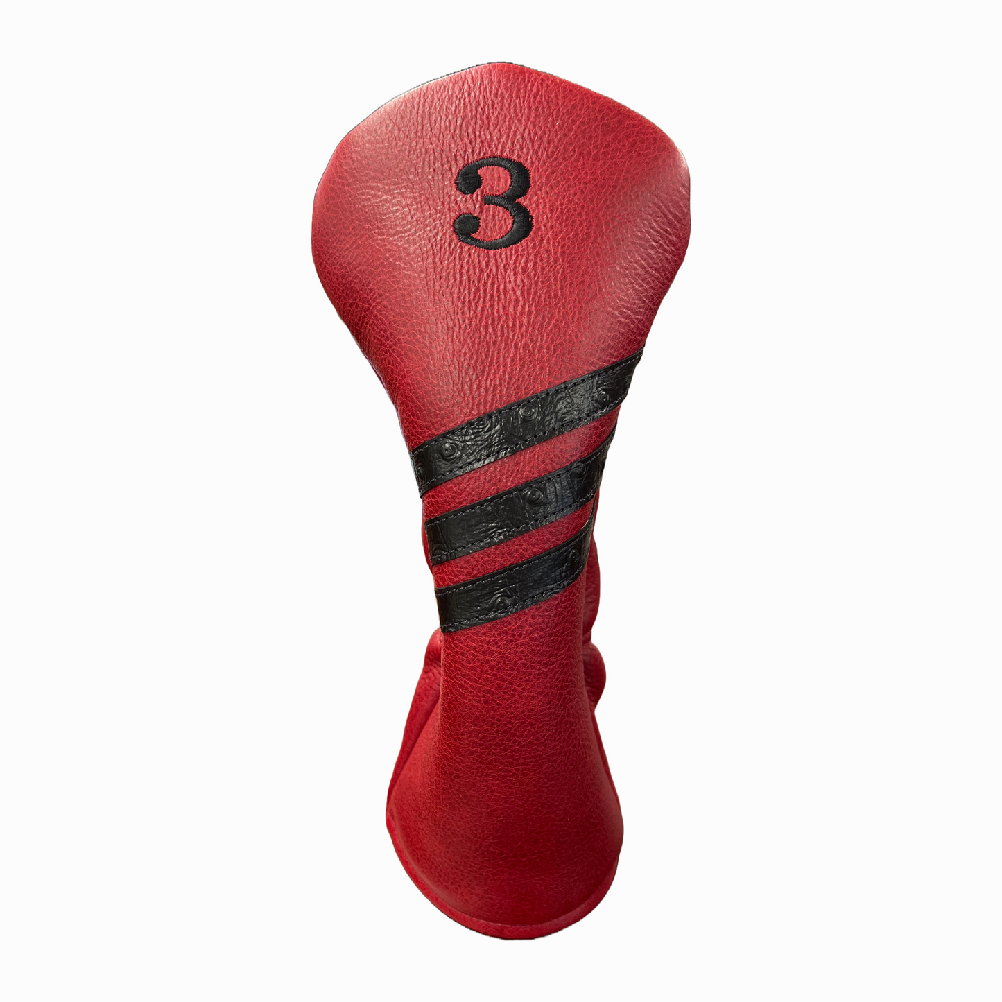 Black Ostrich with Pebbled Crimson Leather