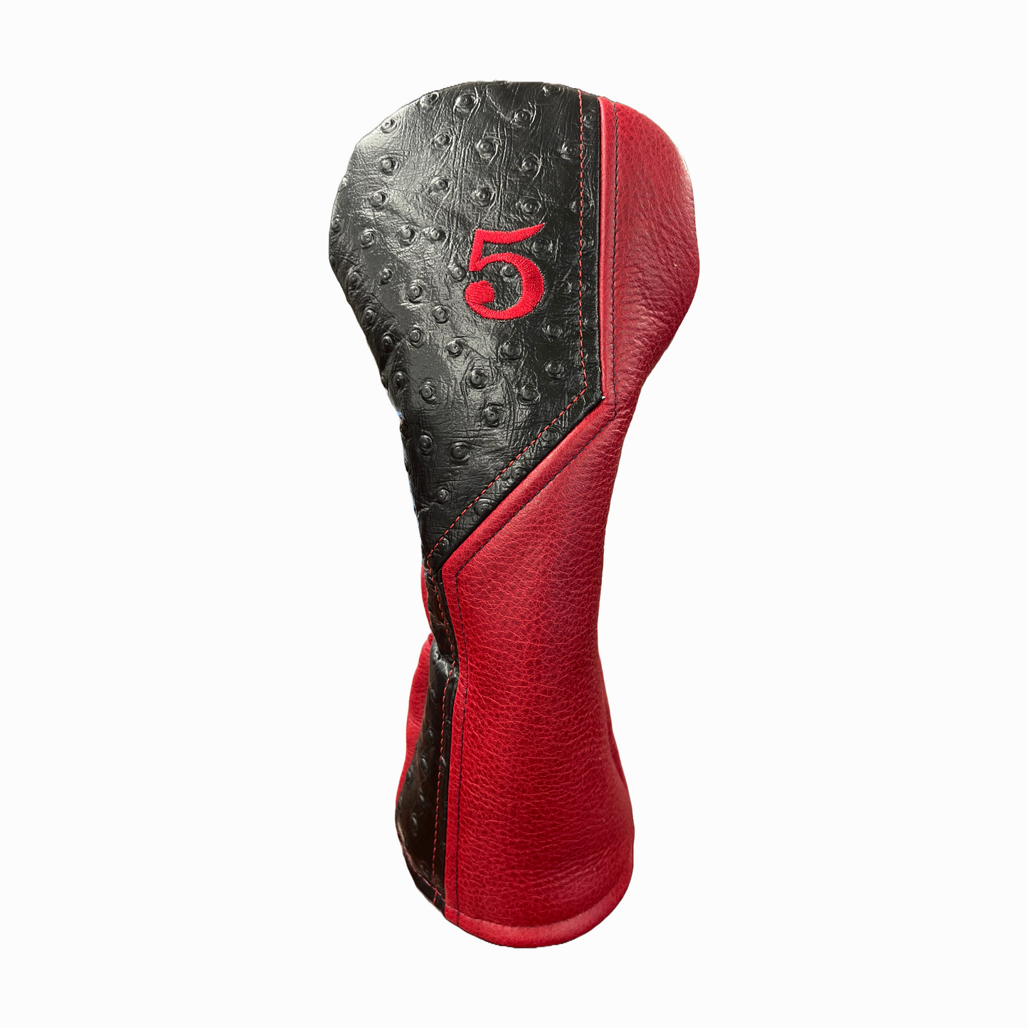 Black Ostrich with Pebbled Crimson Leather