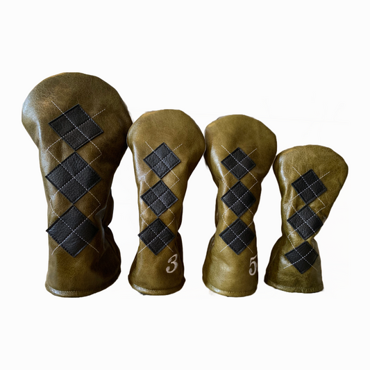 Olive Green and Black Leather with White Stitching