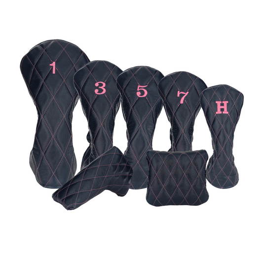 Shiny Navy Leather Quilted with Hot Pink Stitching