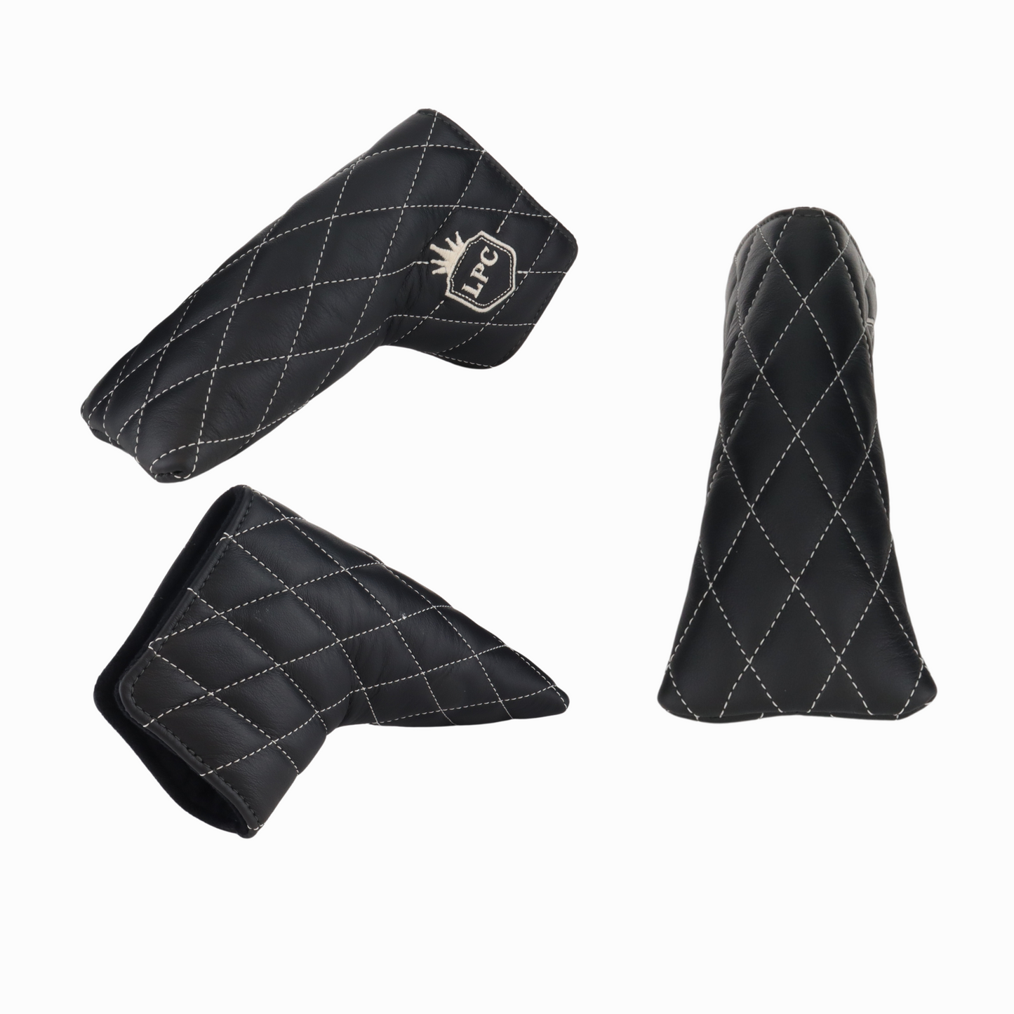Smooth Charcoal Leather Quilted with Ivory Stitching