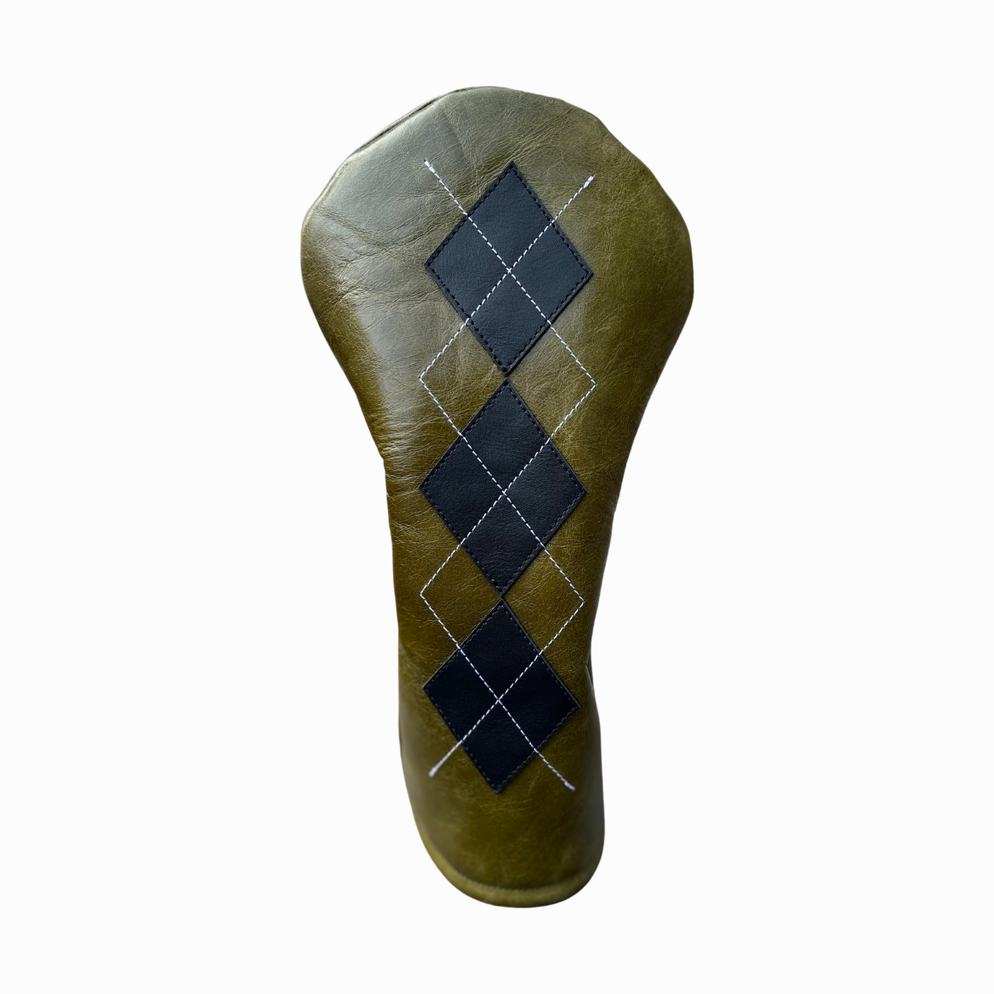 Olive Green and Smooth Black Leather with White Stitching
