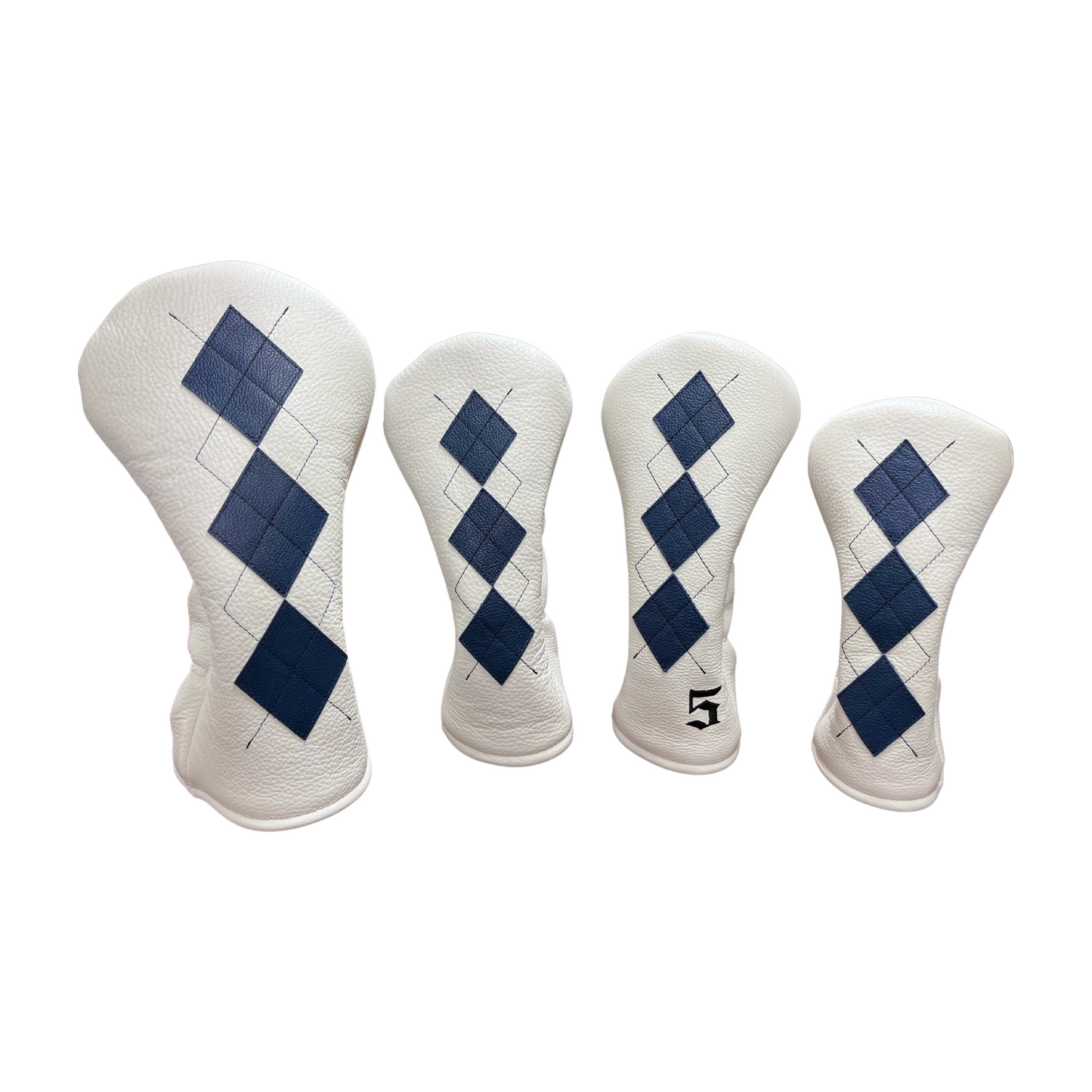 Pebbled White and Royal Blue Leather with Black Stitching