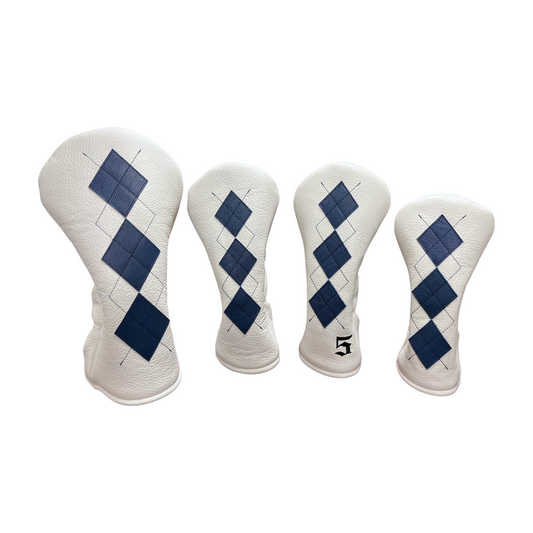 Pebbled White and Royal Blue Leather with Black Stitching