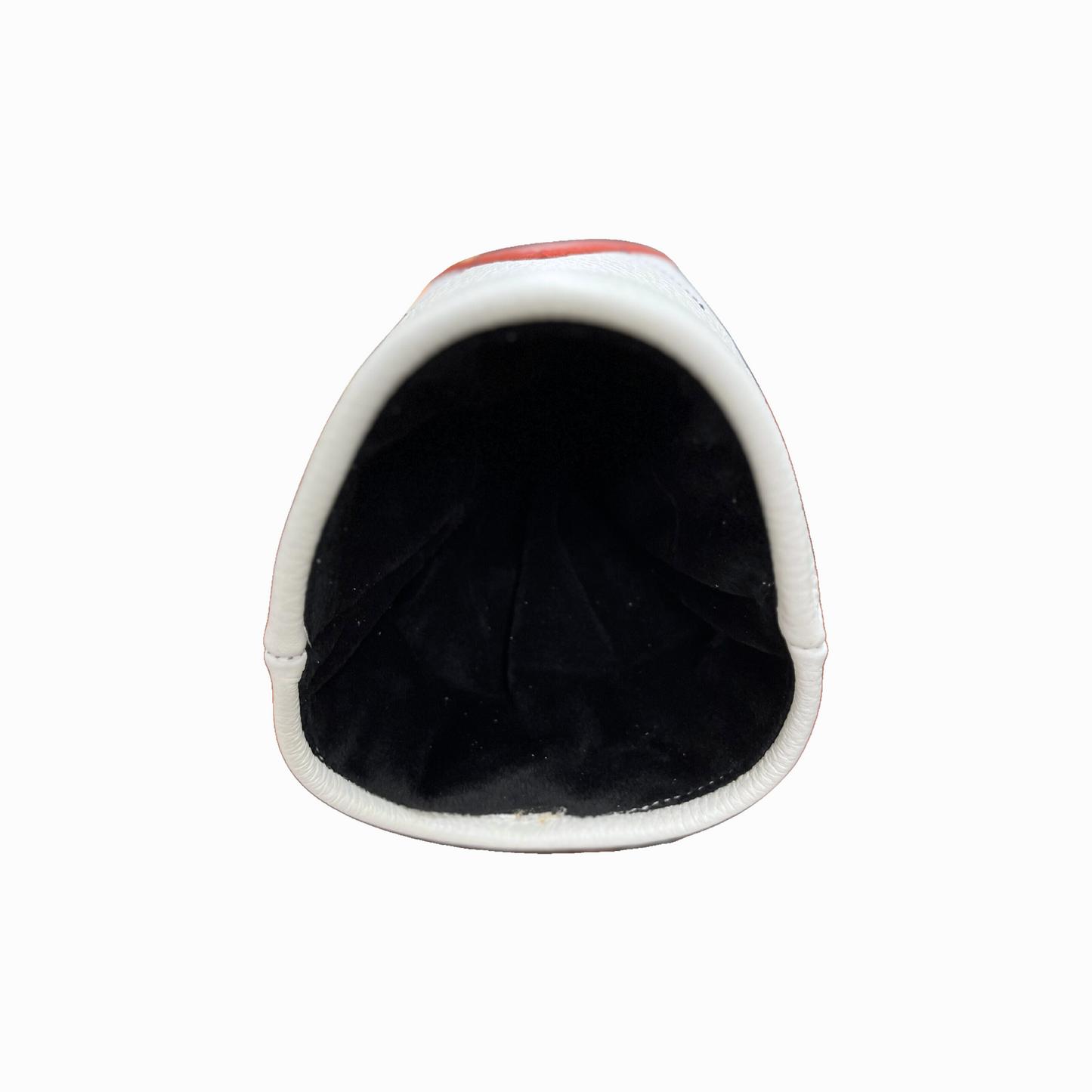 Pebbled White and Crimson Leather with Black Stitching