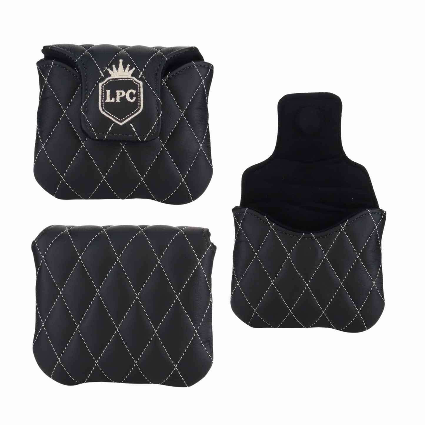 Smooth Charcoal Leather Quilted with Ivory Stitching