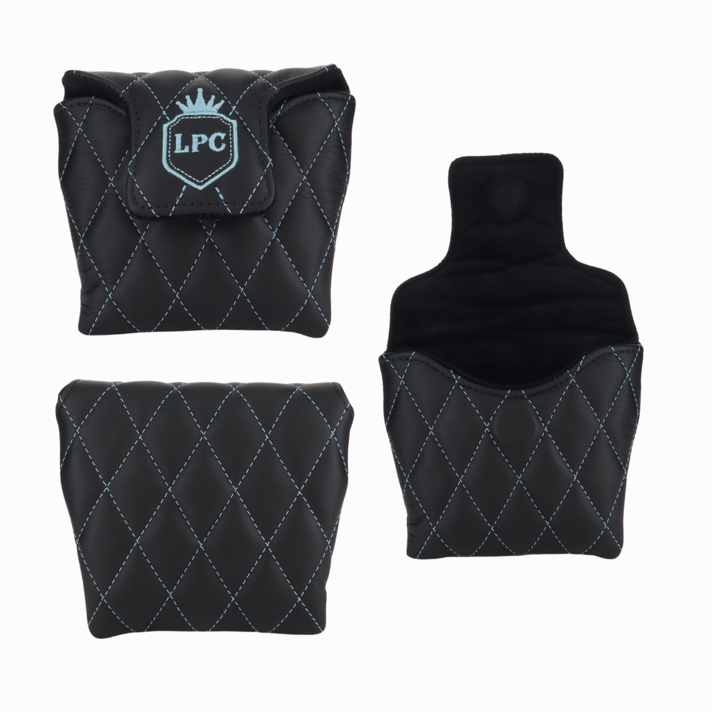 Smooth Charcoal Leather Quilted with Carolina Blue Stitching