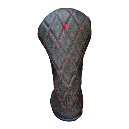 Pebbled Black Leather Quilted with Crimson Stitching
