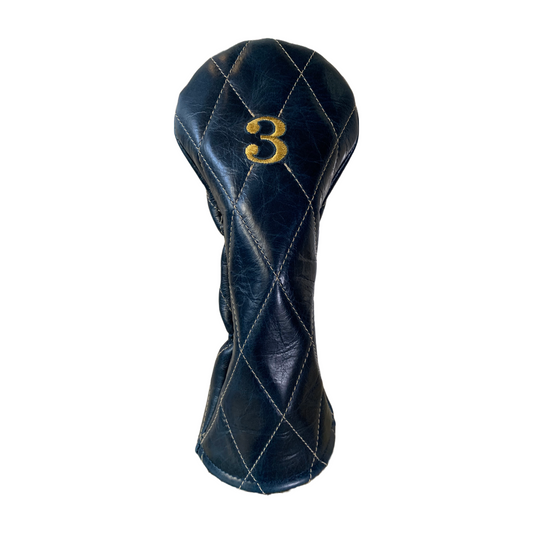 Navy Leather Quilted with Gold Stitching