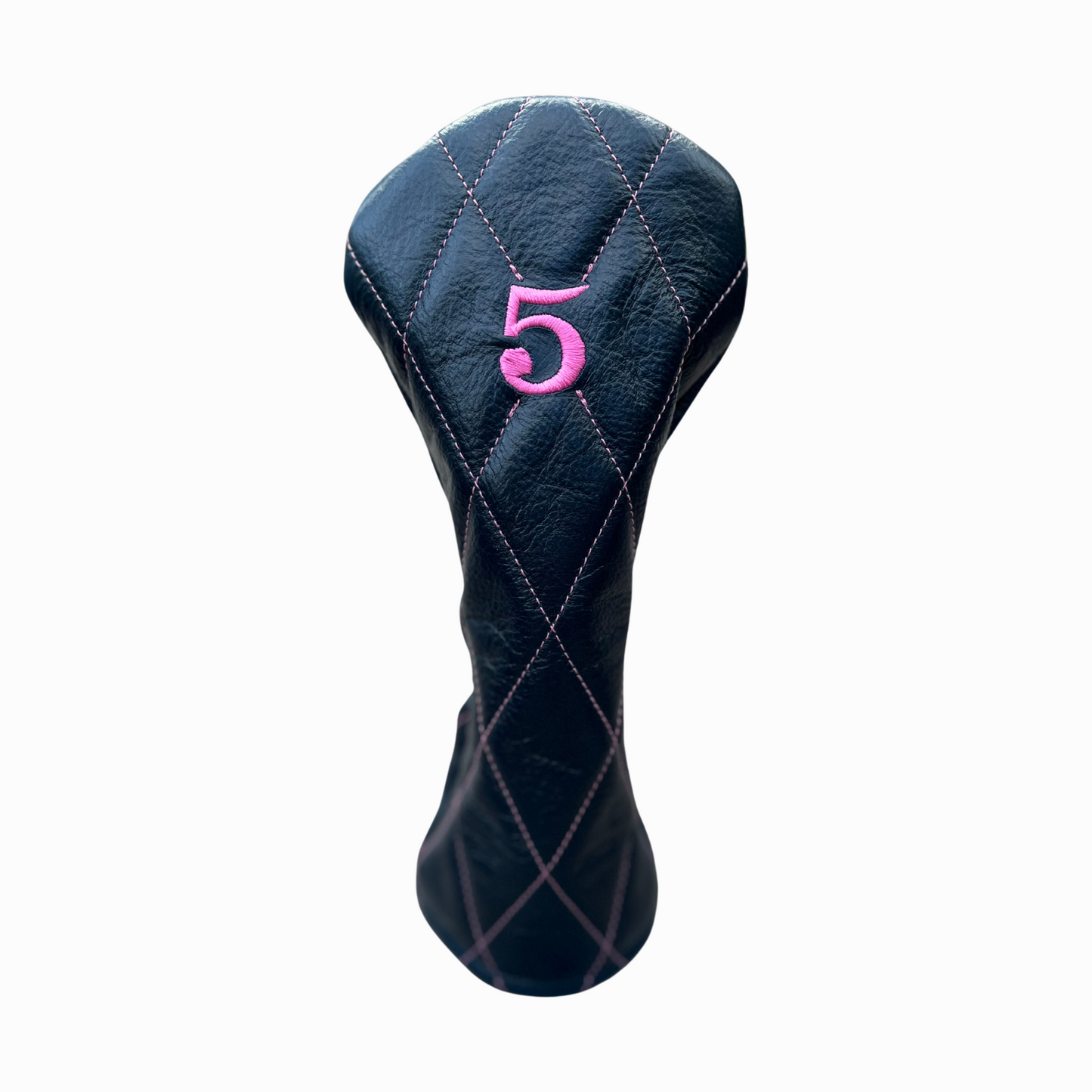 Shiny Dark Navy Leather Quilted with Hot Pink Stitching