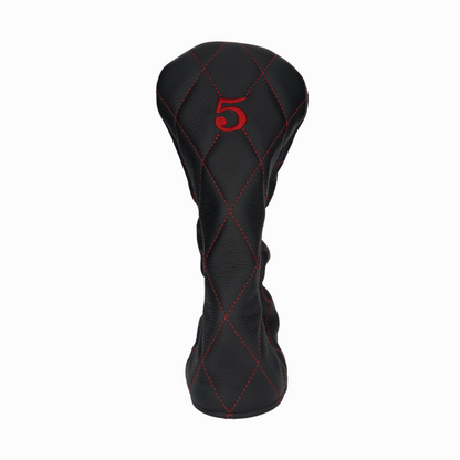 Pebbled Black Leather Quilted with Crimson Stitching