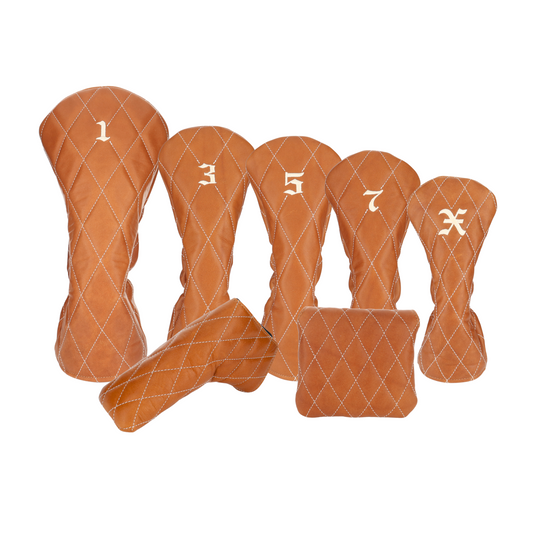 British Tan Leather Quilted with Ivory Stitching