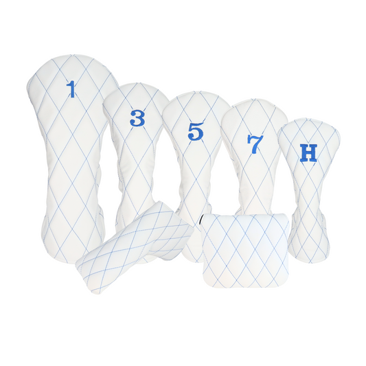 Smooth White Leather Quilted with Royal Blue Stitching