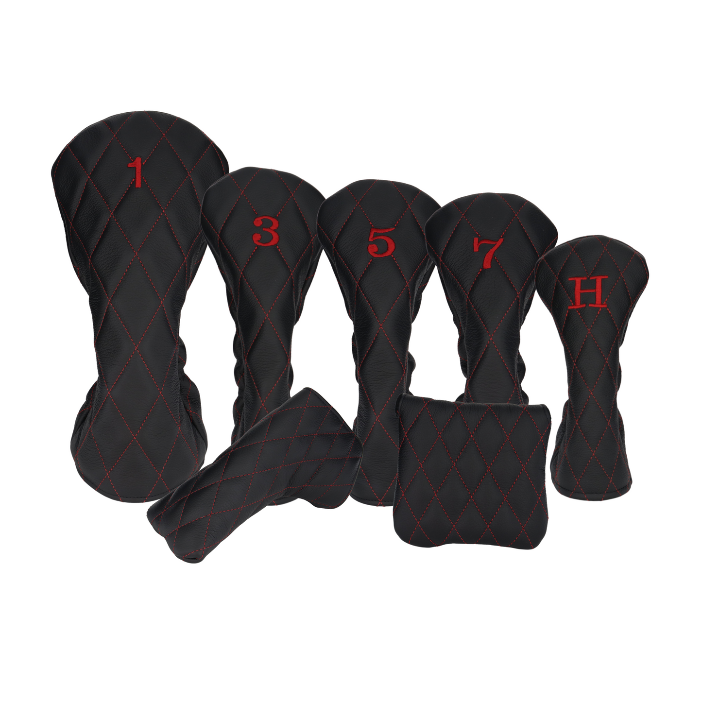 Pebbled Black Leather Quilted with Crimson Stitching