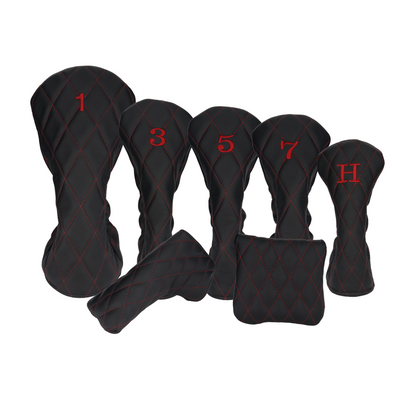 Pebbled Black Leather Quilted with Crimson Stitching