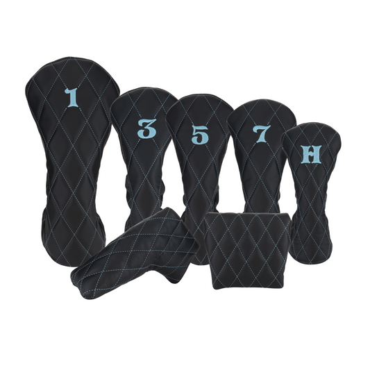 Smooth Charcoal Leather Quilted with Carolina Blue Stitching
