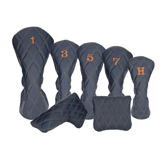 Matte Navy Leather Quilted with Bourbon Stitching