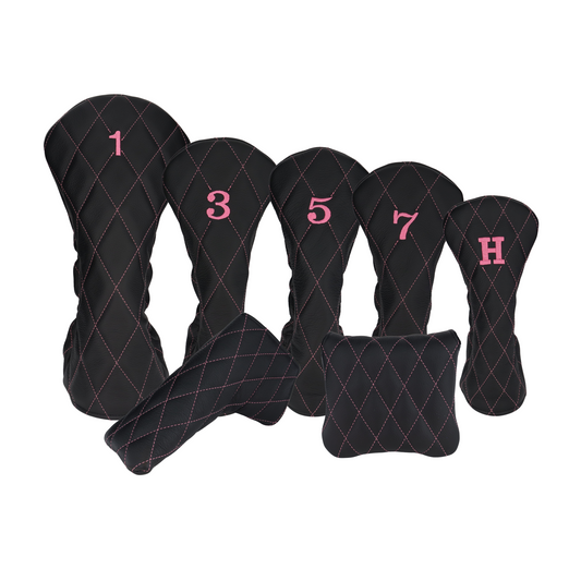Pebbled Black Leather Quilted with Hot Pink Stitching