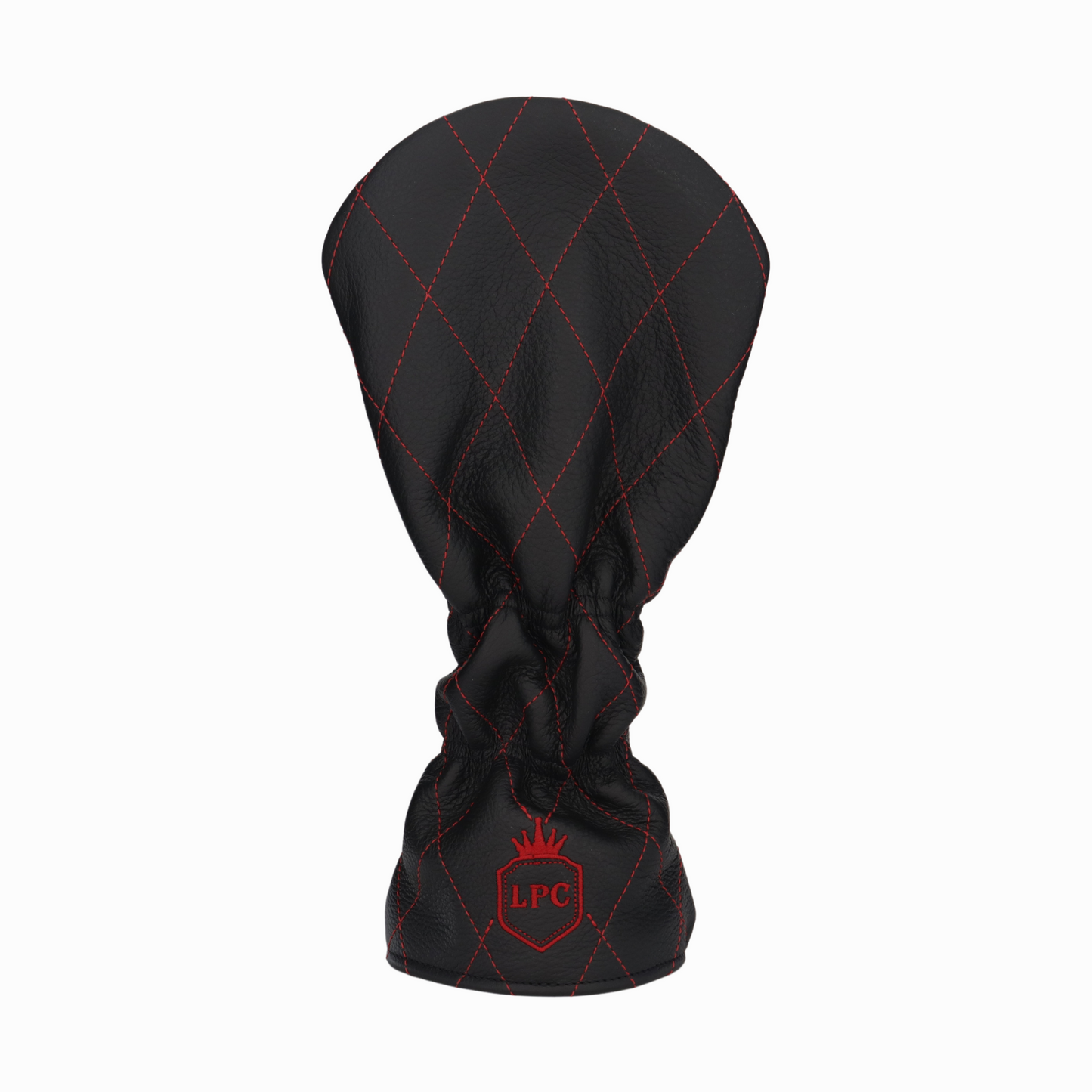 Pebbled Black Leather Quilted with Crimson Stitching
