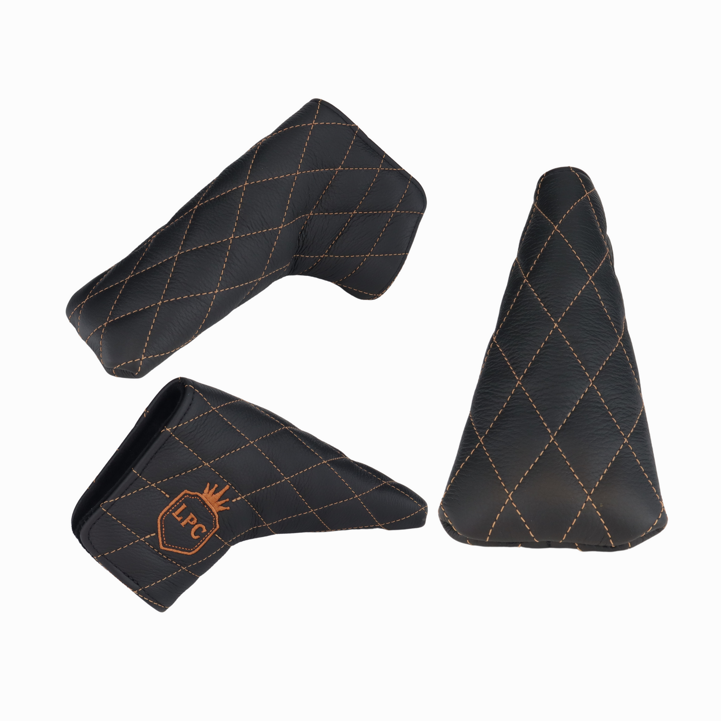 Pebbled Black Leather Quilted with Bourbon Stitching