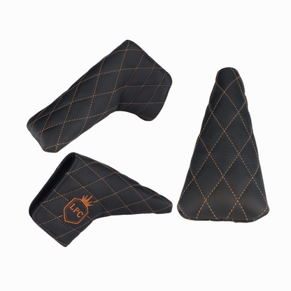 Pebbled Black Leather Quilted with Bourbon Stitching