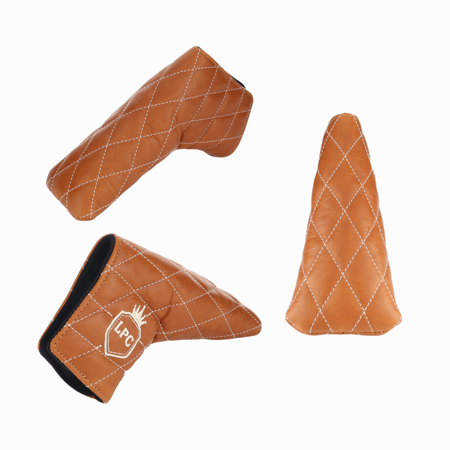British Tan Leather Quilted with Ivory Stitching