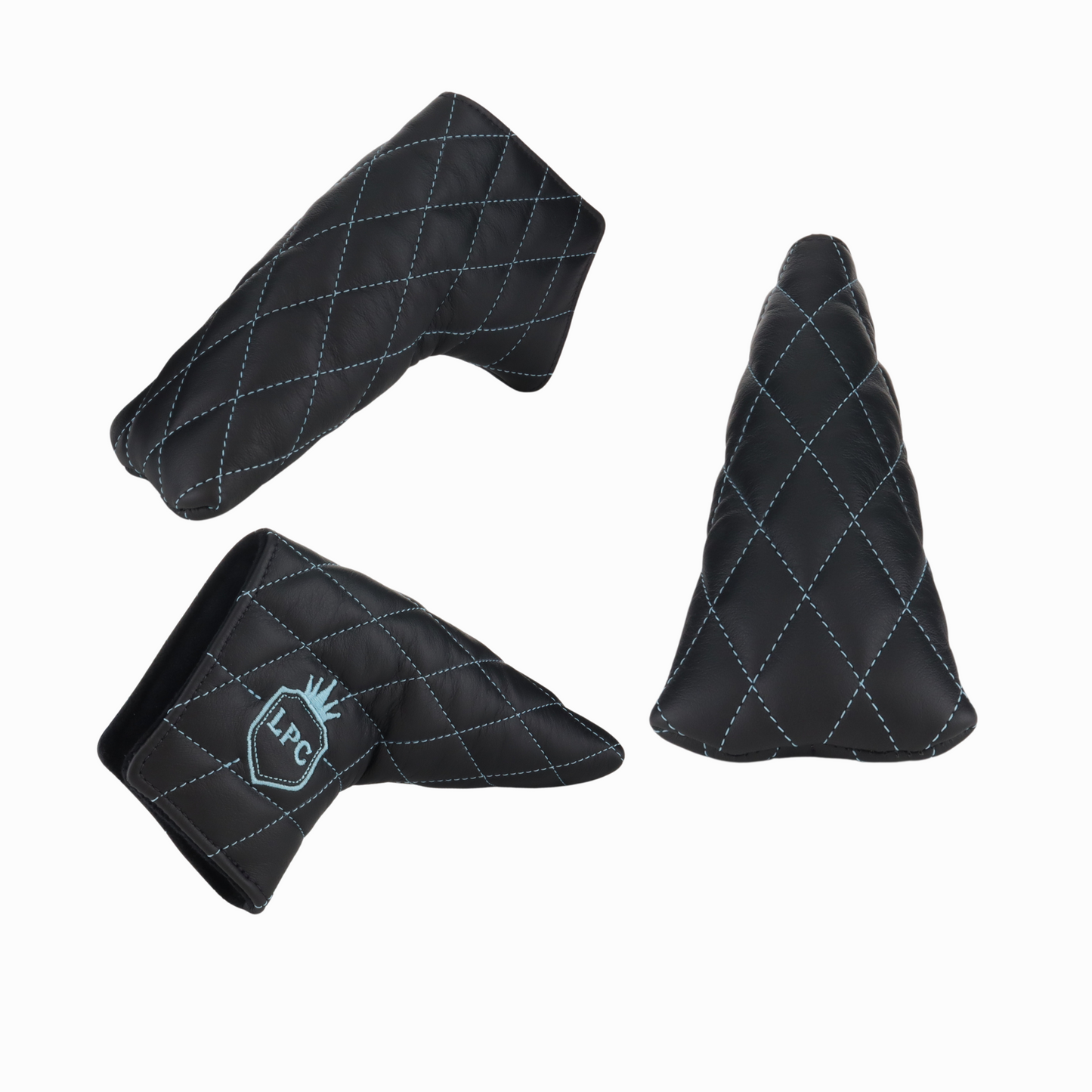 Smooth Charcoal Leather Quilted with Carolina Blue Stitching