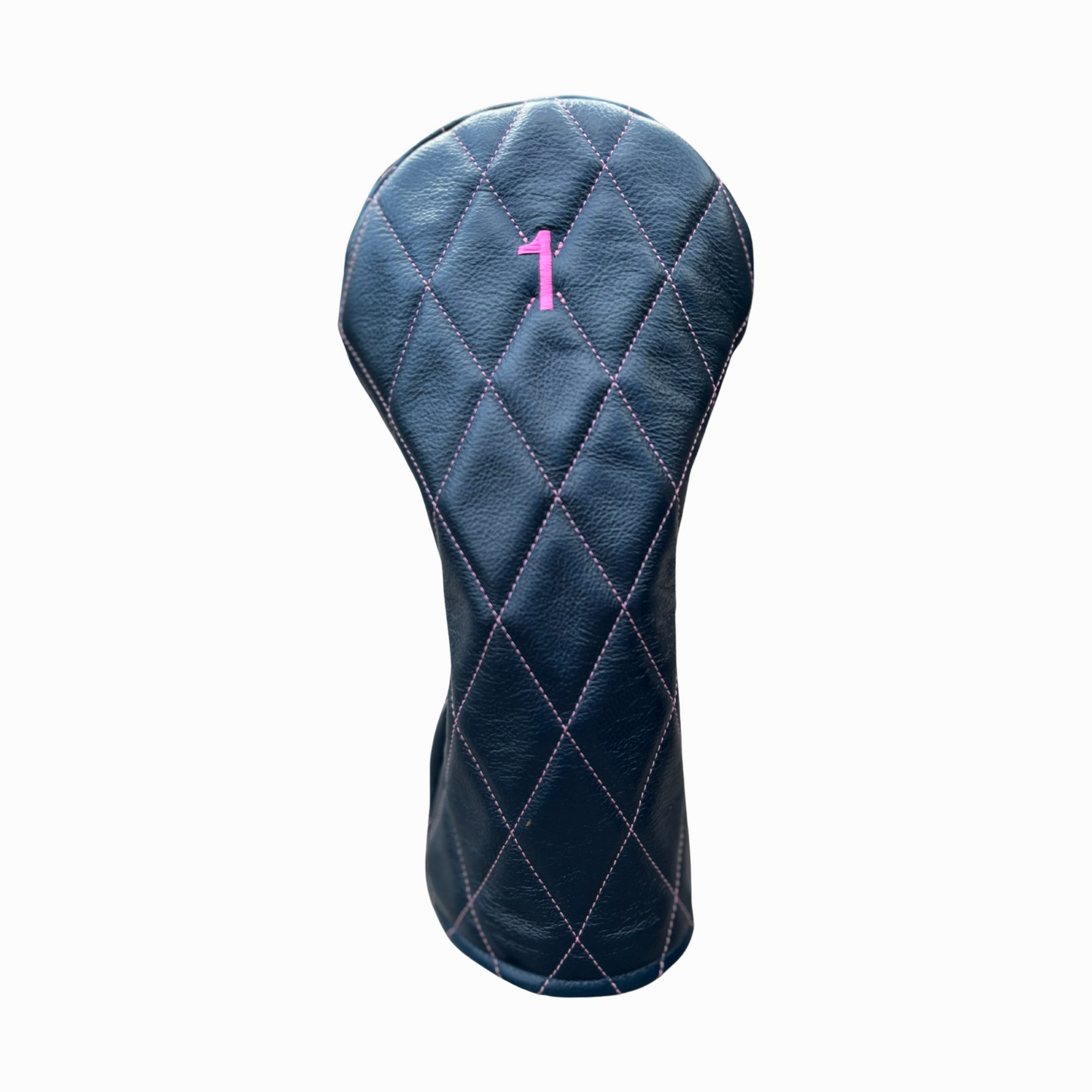 Shiny Dark Navy Leather Quilted with Hot Pink Stitching