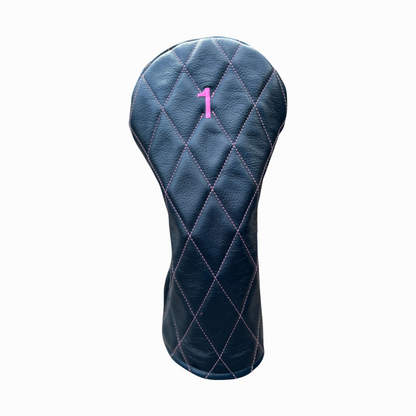 Navy Leather Quilted with Hot Pink Stitching