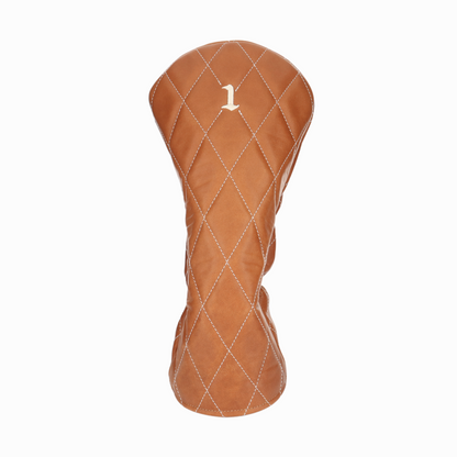 British Tan Leather Quilted with Ivory Stitching