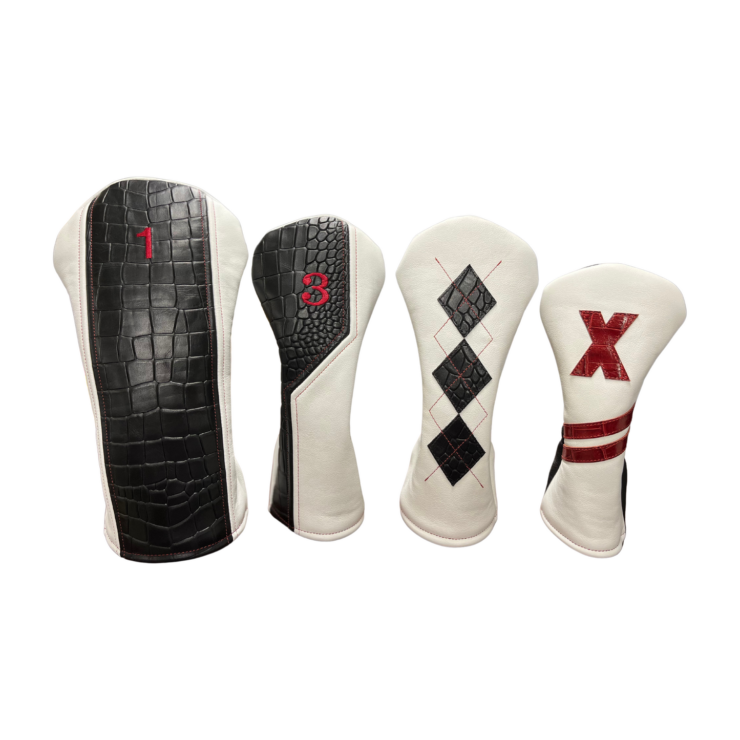 Black and Crimson Croc with White Leather and Crimson Stitching 4-Piece Set