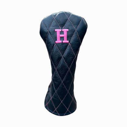 Shiny Dark Navy Leather Quilted with Hot Pink Stitching