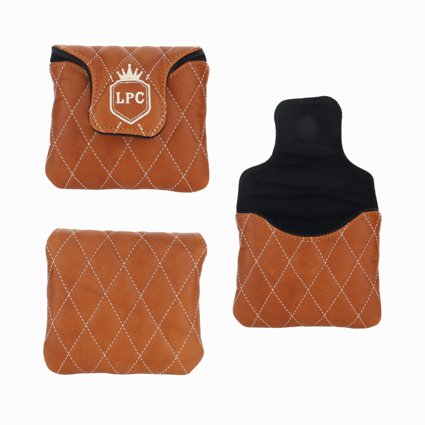 British Tan Leather Quilted with Ivory Stitching