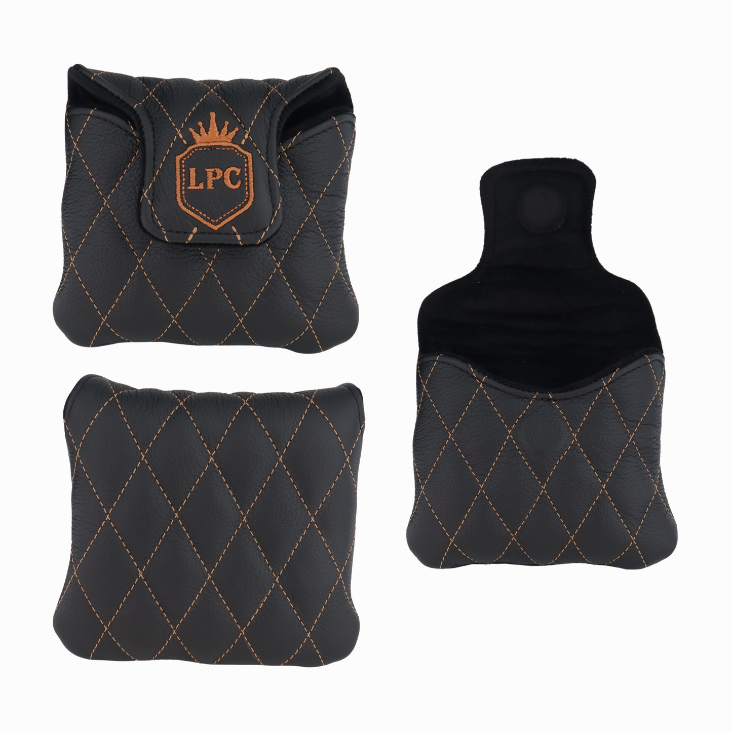 Pebbled Black Leather Quilted with Bourbon Stitching